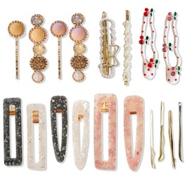 18 PCS Pink Macaron Pearl Fashion Hair Clips Set, Cute Acrylic Resin Hair Barrettes Pins, Fancy Hairpin Accessories Headwear Styling Tools, Gifts for Women Teens Decorative Wedding