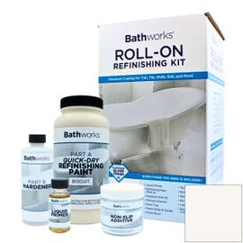 Bathworks Quick-Dry Roll-On Refinishing Kit - 22 fl oz, High Gloss Biscuit, Complete DIY System with Tools & Non-Slip Additive - Faster 12-Hour Dry Time for Bathtubs, Tile, Sinks & Showers