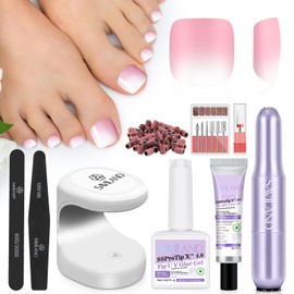 Saviland Soft Gel Press On Toenails Set, 216 Pieces, Pink White Gradient French Toenails, Short Square Full Cover Artificial Toenails with Nail Glue Gel, Solid Gel Nail Glue, Nail Lamp, Nail Cutter,