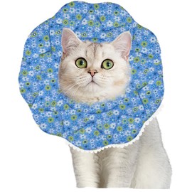 エリザベスカラー 猫 犬 ソフト ［愛玩動物飼養管理士が監修］ サイズ調節可能 介護 防水 布製 傷舐め防止 避妊手術 去勢手術 軽量 柔らかい (首巻/青花/L） ブルー