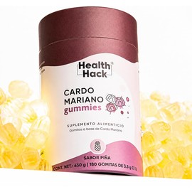 Health Hack Cardo Mariano en Gomitas, 1000 mg de Milk Thistle, 200 mg N-Acetil Cisteína, 100 mg Ácido Alfa Lipoico por Porción, Sabor Piña, Suplemento Vegano Sin Azúcar, 180 Gomitas