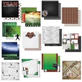 Custom Bundle - 13 Football Themed 12" x 12" Scrapbook Papers - Various Brands