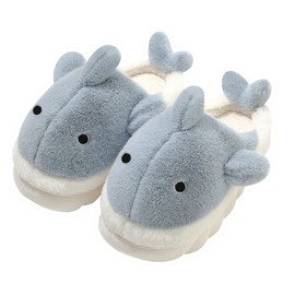 Soft Plush Whale Shark Fuzzy Slippers 1.6'' Heightening Soles for Women Men, Winter Faux Fur Cute Animal Couple Matching Home Slippers, Blue, 11-12