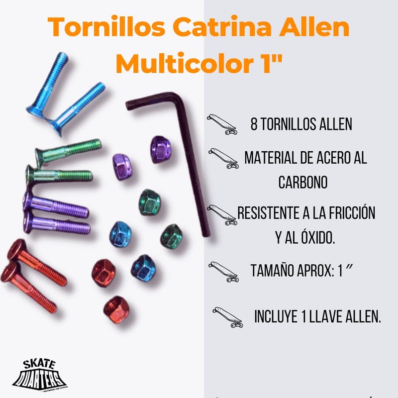 Skate Quarters Catrina Juego de 8 Tornillos Multicolor para Montaje