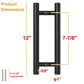 LVYIHAN Matte Black Round Barn Door Handles 12"/16"/18"/24"/36"/48"/59'', Pull Push Long French Door Handle Double Sided, Large Front Exterior Shower Door Pull Handles