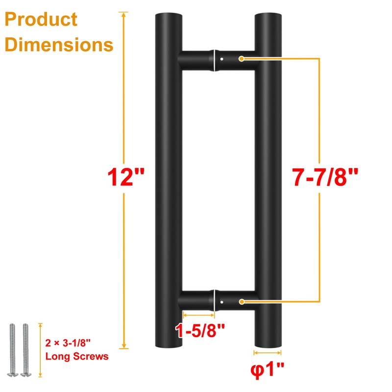 LVYIHAN Matte Black Round Barn Door Handles 12"/16"/18"/24"/36"/48"/59'', Pull Push