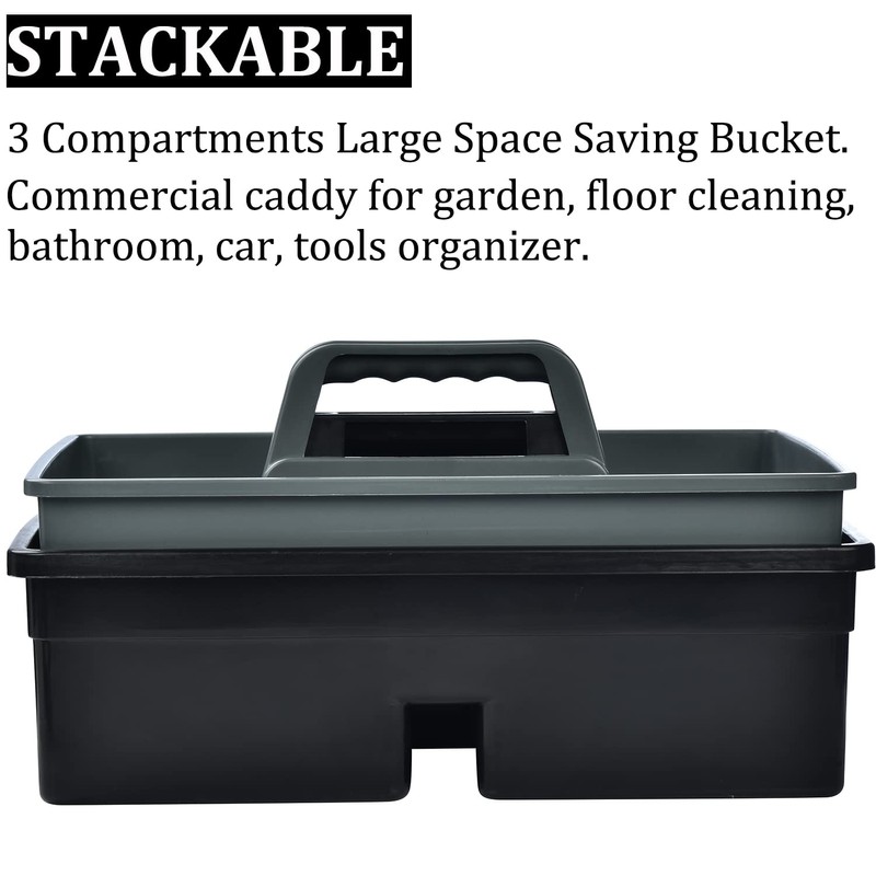 3-Compartment Plastic Cleaning Caddy Basket – Stackable Large Commercial Quality