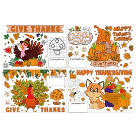 D4DREAM Thanksgiving Placemats for Kids 12 Pcs Turkey Coloring Thanksgiving Paper Placemats for Fall Activity Disposable Happy Thankful Paper Table Mat for Kids to Write for Family Dinner Party Supply