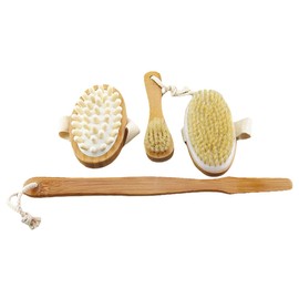 Baluue 3-piece Bath Brush Set Body Exfoliator Brush for Dry Brushing Skin Health Natural Bristle for Removal Wooden Handle