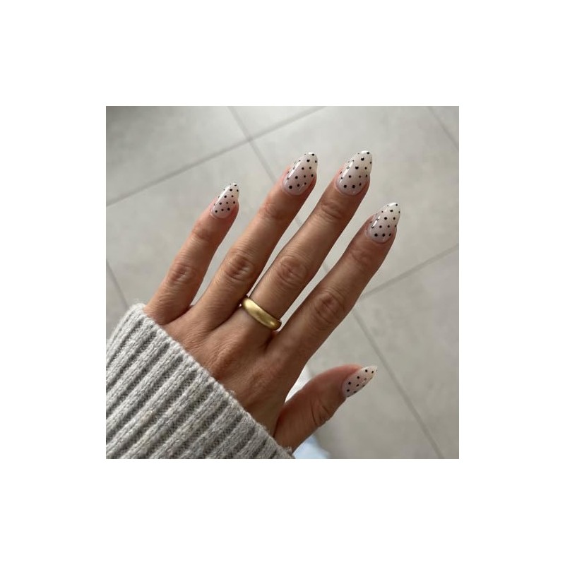 Black Dot Press On Almond Nails 16 Sizes 32pcs Short