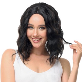 Luxiremi Blonde Mixed Brown Wig Natural Short Hair Wigs 35 cm Adjustable Middle Part Lace Front Curly Wavy Wigs for Women Daily Carnival