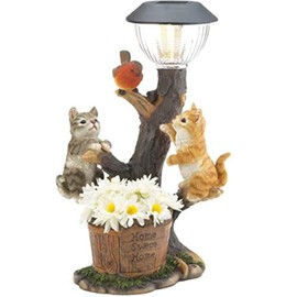 JiMayday Garden Solar Lights Animal Climbing Garden Statue, Resin Cat Statue with Post Light Lantern, Outdoor Animal Decking Light, Resin Figurines Ornaments for Patio, Yard, Walkway, Garden