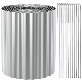 Fuuner Corrugated Metal Garden Landscape Edging Border, 10 × 20FT with 12PCS Anchoring Spikes, Perfect for Garden Grass Barrier Edging, Flower Bed, Lawn and Yard (Sliver)