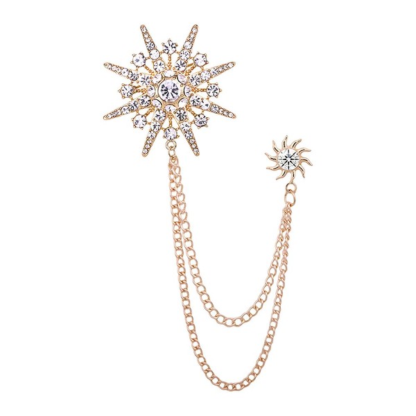 Crystal Star Brooch Pins Badge with Layered Hanging Chain Decorative