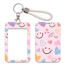 Cute Pink ID Badge Holder Photocard Holder with Keychain, Card Holder Key Chain with Keyring, Card & Photos Protective Case for Women Girls Kids Teachers Students for ID Badge Keys Photocard