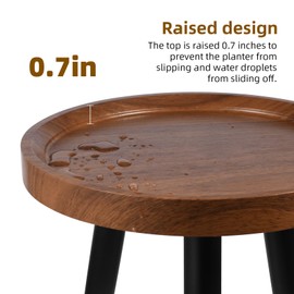 KGPLOME Plant Stand Indoor,Mid Century Walnut Wood Plant Table, Heavy Duty Metal Tall Flower Pot Stand,Modern Round Small Side End Table with Raised Design(12"x17")