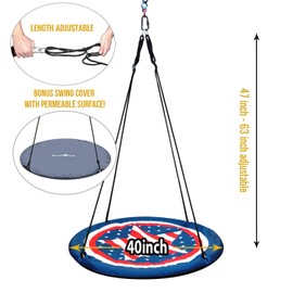 Royal Oak Saucer Tree Swing,Giant 40 Inches with Carabiners and Flags, Heavy Duty 1680D Oxford Fabric,700 lb Weight Capacity, Steel Frame,Waterproof, Easy Install Step by Step Instructions (Orange)