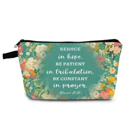 YULUENZE Bible Quote Makeup Bag Floral Inspirational Organizer Bag Toiletry Zipper Pouch Be Rejoice In Hope Cosmetic Bag Baptism Birthday Present for Christians Women Friends