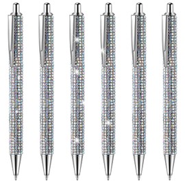 Jeyiour 6 Pcs Bling Pen Cute Diamond Pens Wedding Rhinestones Gift Silver Metal Ballpoint Pens Fancy Sparkly Crystal Pens Retractable Black Ink Pen for Women Office Birthday 0.7mm (Colorful Silver)