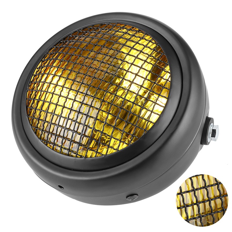7in 55W Motorcycle Grill Headlight Retro Style Halogen Head Lamp