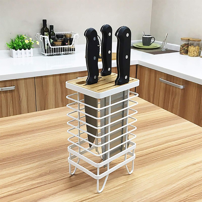 VANRA™ 包丁スタンド 包丁立て ステンレス製 ナイフラック キッチンナイフ収納 8スロット (ホワイト)