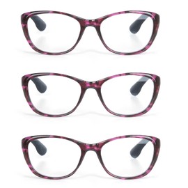 EYE ZOOM 3 Pack Cat Eye Style Reading Glasses Plastic Fashion Design Readers with Spring Hinge for Women, Purple, +1.75 Strength