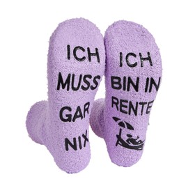 Lustige Damen Socken- Ich bin in Rente, ich muss gar nix Rentnersocken, Flauschige Haussocken, Kreatives Geschenk zum für Rentner, Mutter