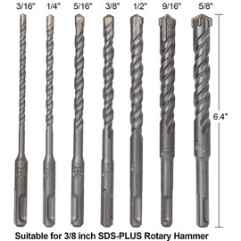 RUBRYKAZ SDS Plus Drill Bit Set, 9Pcs Hammer Drill Bit Masonry Drill Bits Set Drilling Bits Milled U-Flutes Cross Head Carbide Rotary Hammer Drill Bits with Storage Case