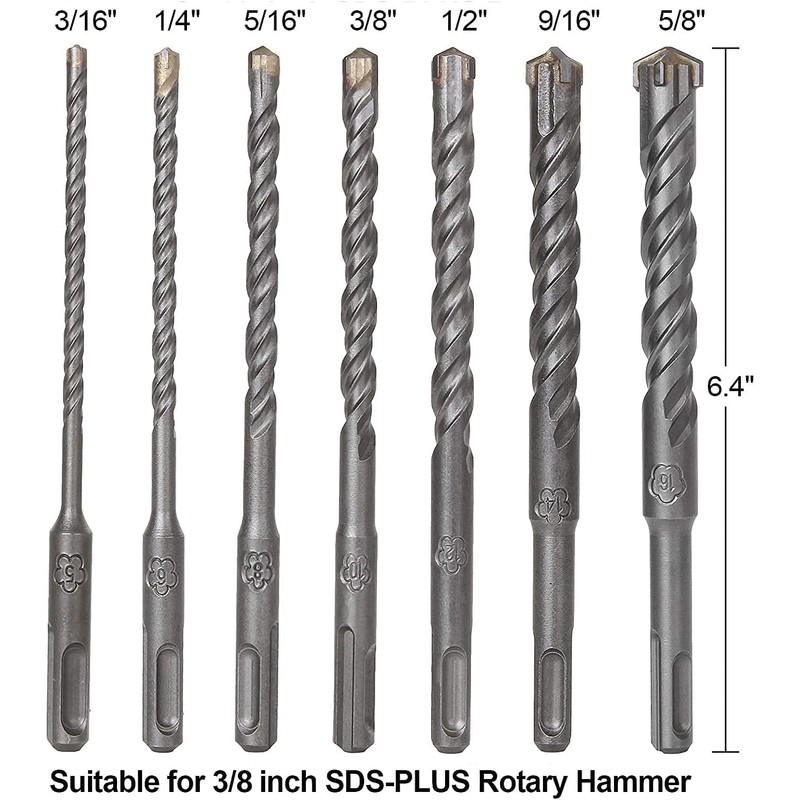 RUBRYKAZ SDS Plus Drill Bit Set, 9Pcs Hammer Drill Bit