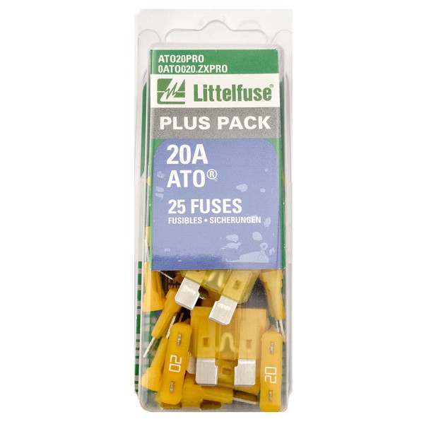 Littelfuse ATO20PRO 20 Amp Fast-Acting Automotive Blade Fuses, Pack of 25