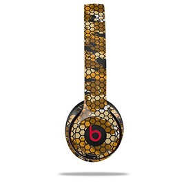 WraptorSkinz Skin Compatible with Beats Solo 4, Solo 3 and Solo 2 Wireless Headphones - HEX Mesh Camo 01 Orange - Decal Vinyl Wrap (Headphones NOT Included)