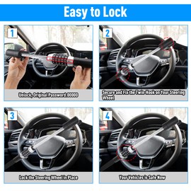 Car Steering Wheel Lock Anti Theft Device, Heavy Duty Afurkuot Car Security Lock Anti Theft Device, Safety Lock, Adjustable Length Universal Fit Steering Wheel Lock for Truck Van RV SUV