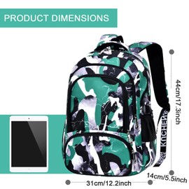 XLERHAZO School Backpack Lunch Box Set Water Repellent Casual Daypack Lightweight Bookbags for Kids (FX Camo Green)