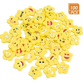 Koogel Smiley Face Eraser, Pack of 100 Children's Small Funny Erasers, Party Bags for Students, Party Favours, Birthday Party