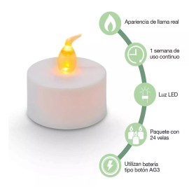 Led 24 Velas Led Ambar Parpadeantes Decoracion Fiestas Boda Xv