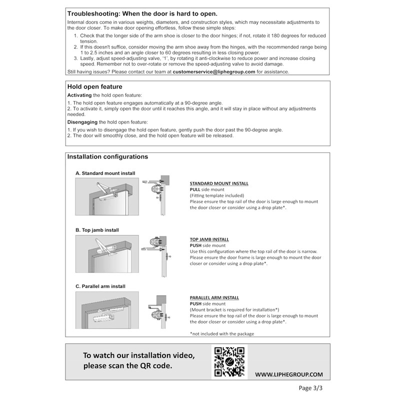 Automatic Door Closer - Hold Open Feature - Adjustable Hydraulic