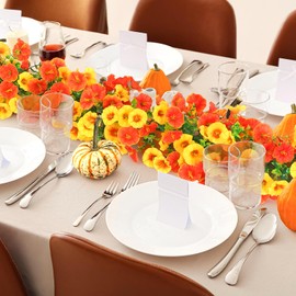 Dremisland Fall Garland 2PCS 5.9FT Artificial Fall Flowers Garland Fall Decor for Home UV Resistant Morning Glory Floral Vines Orange Yellow Autumn Decor for Home Garden Wedding Party Thanksgiving