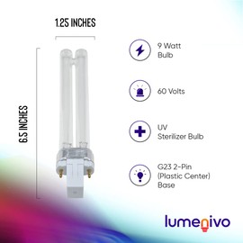 lumenivo 9W G23 Bulb Pond Canister Filter with UV Sterilizer, UV Aquarium Light UVC Bulb D200 UV R18D for Sunsun Canister Filter UV Sterilizer HW-303B, 304B, 404B, CF400, CF500