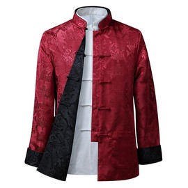 Kung Fu Tops Uniform Tang Men Chinese Traditional Clothing Hanfu Martial Arts, Black and Red, Large