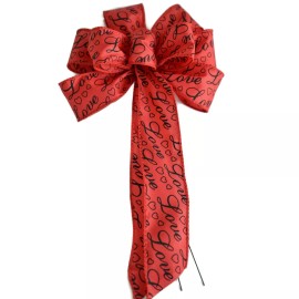 Dogwood Farm Market Small 5-6" Hand Made Red & Black Love Wreath Bow - Valentine's Day Anniversary