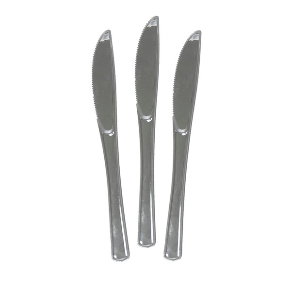 Party Essentials 50Count Hard Plastic Knives, Shiny Silver