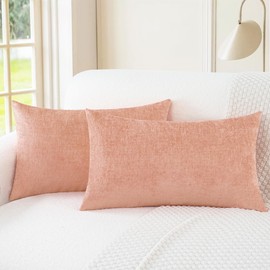 CaliTime Throw Pillow Covers Decorative 12 X 20 Inches Pack of 2 Cozy Chenille Cushion Cases for Couch Sofa Bed Living Room Home Dusty Pink