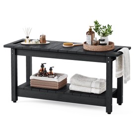 Stoog 35.5" Large Shower Bench, Waterproof Shower Stool with Storage Shelf and Handles, Adjustable and Non-Slip Feet, Shower Chair for Inside Shower, Black