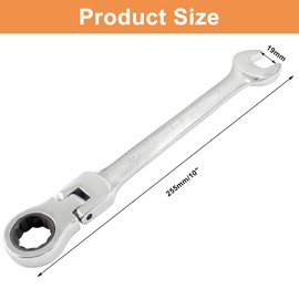 Piutouyar 19mm Flex-Head Ratcheting Wrench, Professional Metric Ratchet Wrench Combination Wrench Box Ended Spanner Tool for Projects Repair(5° Movement and 72 Teeth 12 Point, CR-V)