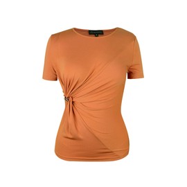 M.Infisavo Women's Summer 2025 Trendy Knotted Twist Tie Front Tops Runched Tee Shirts Elegant Work Tops Evening Party Brown M