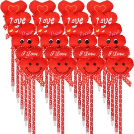Valentine's Day Heart Shape Pens Red Heart Plush Ballpoint Pens Blue Ink Writing Pens for Office School Supplies Valentines Birthday Presents for Teachers Students Kids, 6 Styles (24 Pieces)