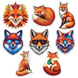 Fox Sticker 8 Pcs (Large Size) Vinyl Stickers Laptop Waterproof Decal for Car Bumper Water Bottle Notebook Luggage Window Funny Party Birthday Decorations - Size 4 Inches