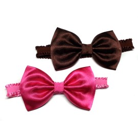 EmilyRose Couture Baby Velvet Ruffle Satin Hair Bow Headband Set of Two-for Newborn, for Baby, for Toddler, for Kid (Large, Pink/Brown)