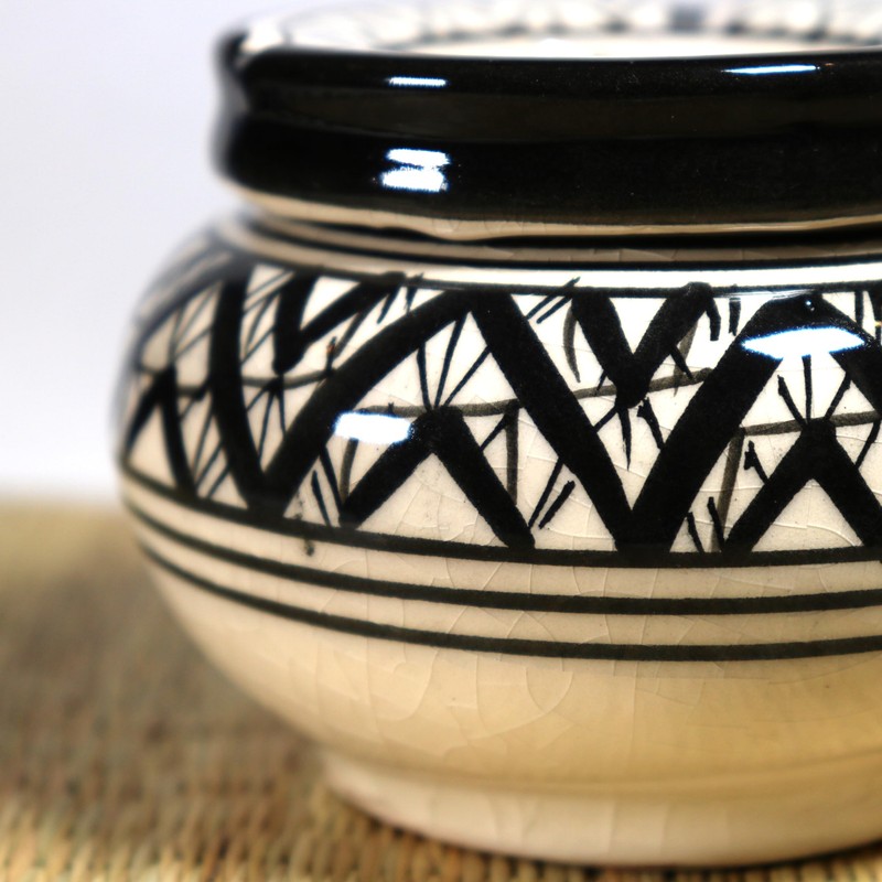 Moroccan Black Geometric Berber Ashtray Made and Hand Painted -