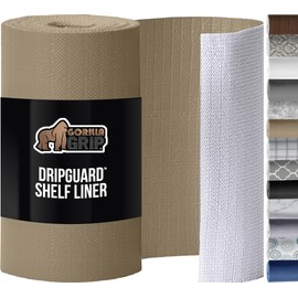 GORILLA GRIP DripGuard Shelf Liner, Non-Adhesive Drawer and Kitchen Cabinet Protector, Strong Grip Slip Resistant Underside, Smooth Surface Liners for Cabinets, Bathrooms, Closets, 12x240 Inch, Beige